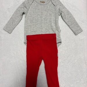 Little Sleepies Gray Bodysuit & Red Ribbed Leggings Set | 0–3 Months | EUC